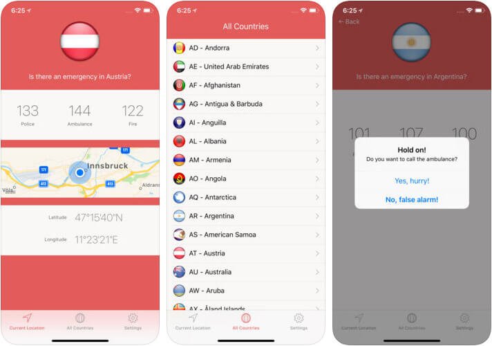 SOS Global Emergency Numbers iPhone App Screenshot