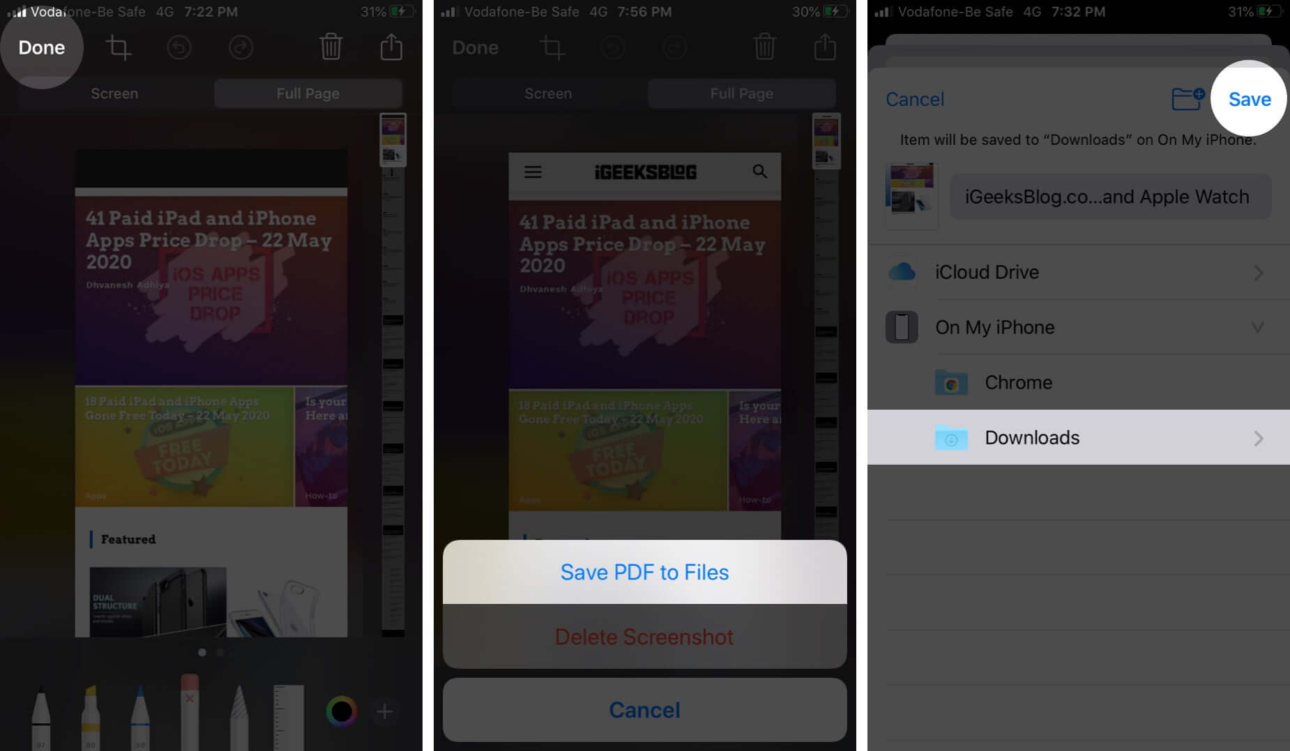 Save Full-Page Screenshot as PDF in iOS 13 Safari on iPhone