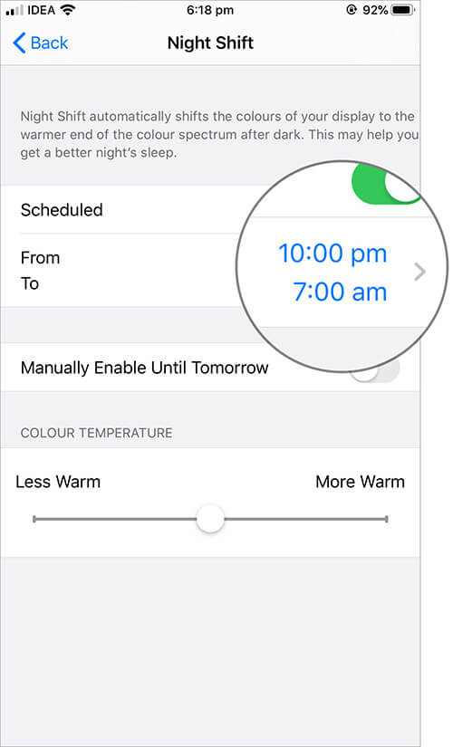 Schedule Night Shift Mode on iPhone