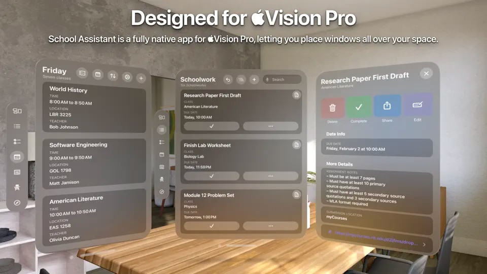 School Assistant app for Vision Pro