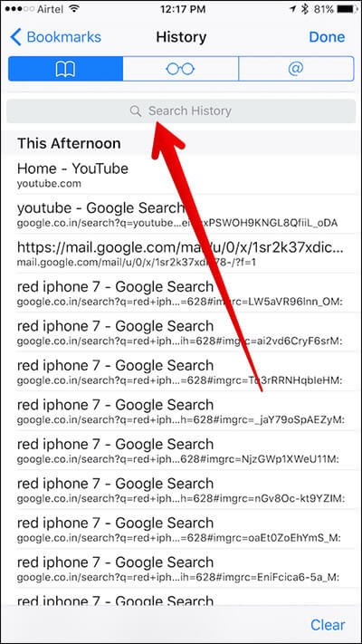 Search Safari Browsing History on iPhone