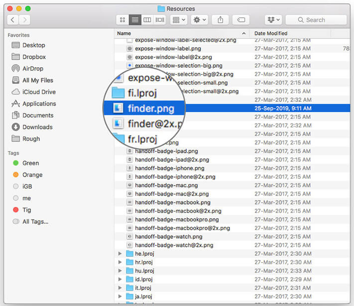 Search file image of Finder png and copy on your Mac desktop