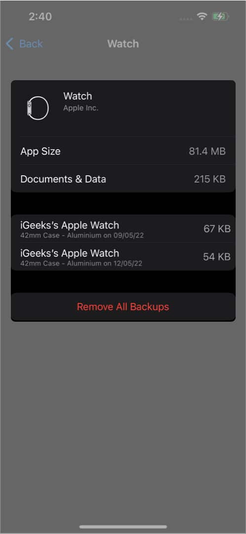 See the latest Apple Watch backup