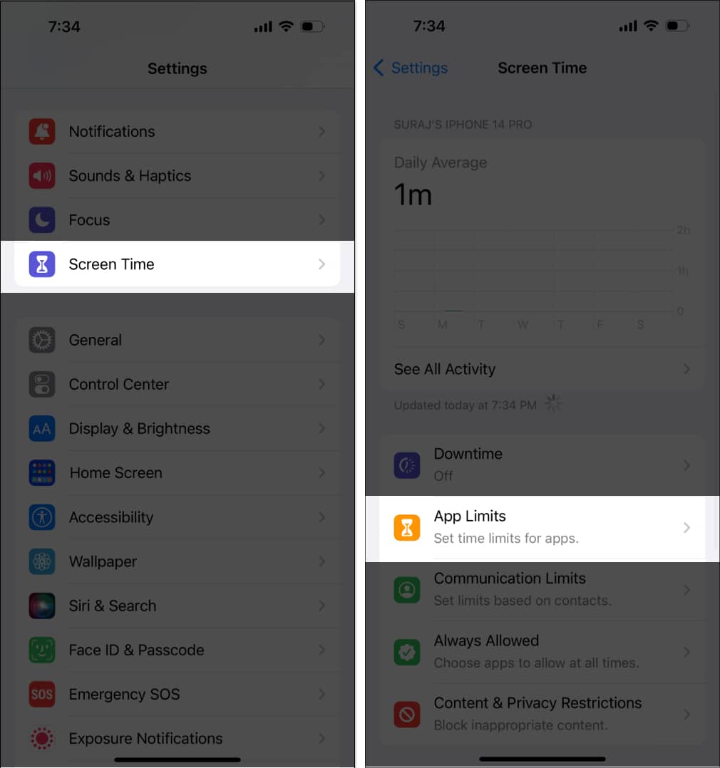 Select App Limits on iPhone