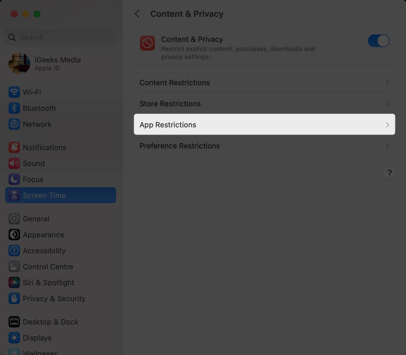 Select App Restrictions