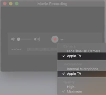 Select Apple TV from cameras on Mac