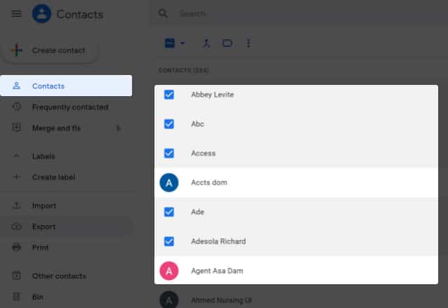 Select Contacts via Gmail on Mac