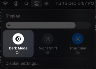 Select Dark Mode in Mac Control Center