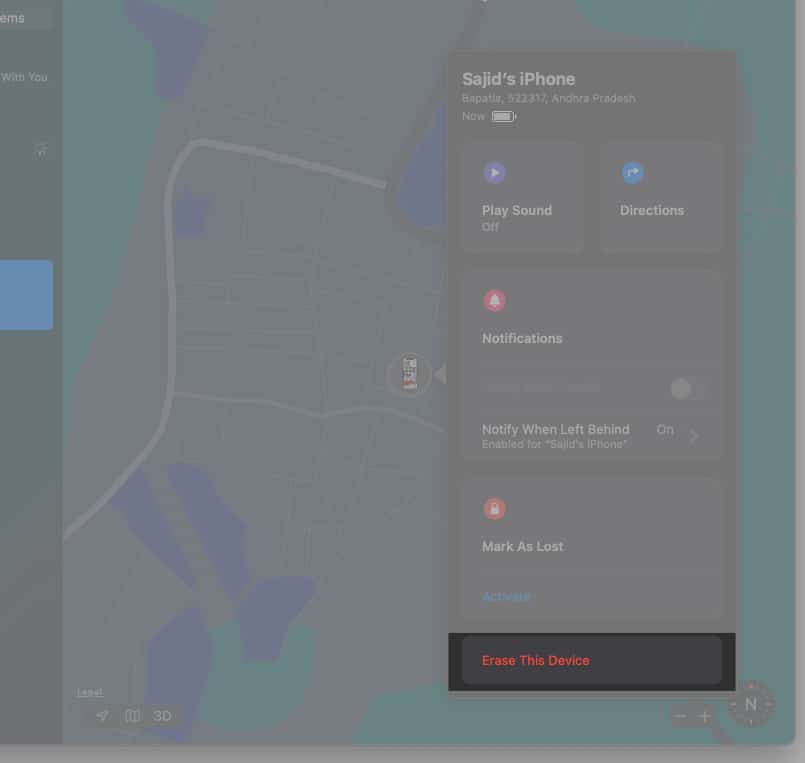 Select Erase This Device in Find My App