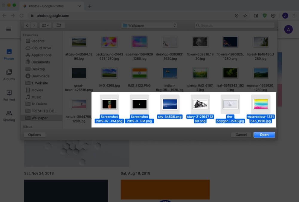 Select Images and Click on Open to Transfer Photos from Mac to iPhone with Google Photos