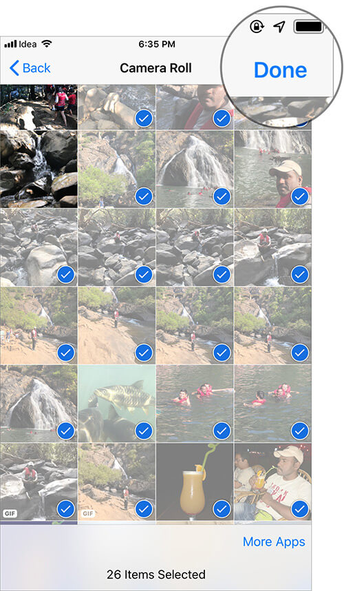 Select Multiple Photos you want to Send in WhatsApp on iPhone