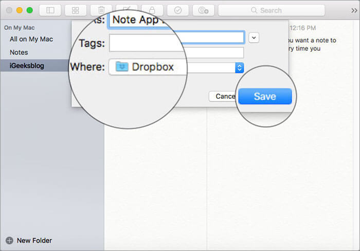 Select Preferred location and click on Save to Export Notes as PDF in Mac