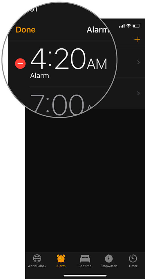 Select alarm to which you want to set the song