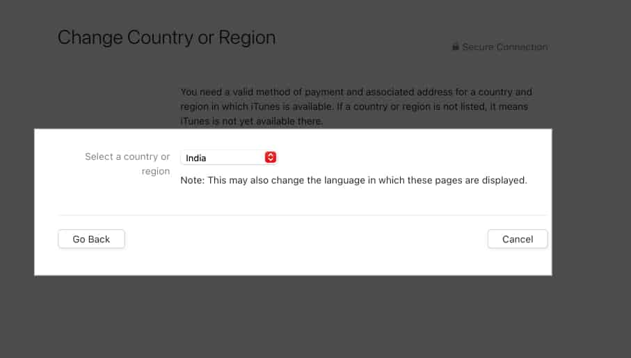 Select country on Mac