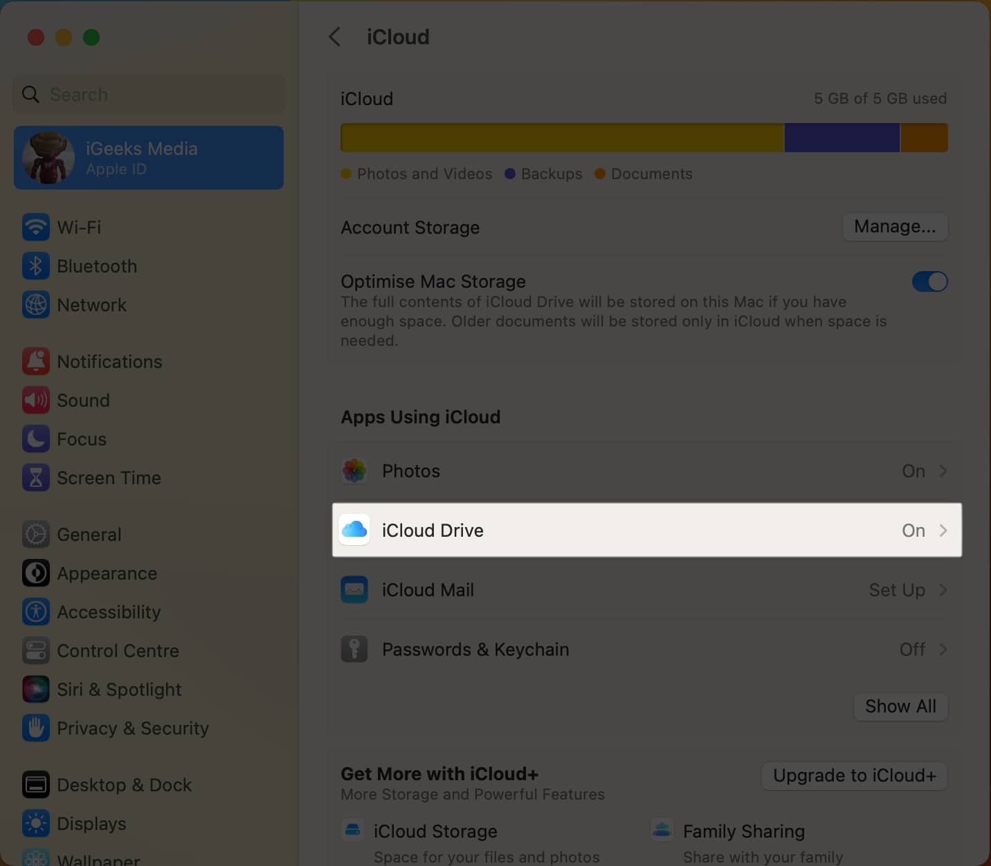 Select iCloud drive on Mac