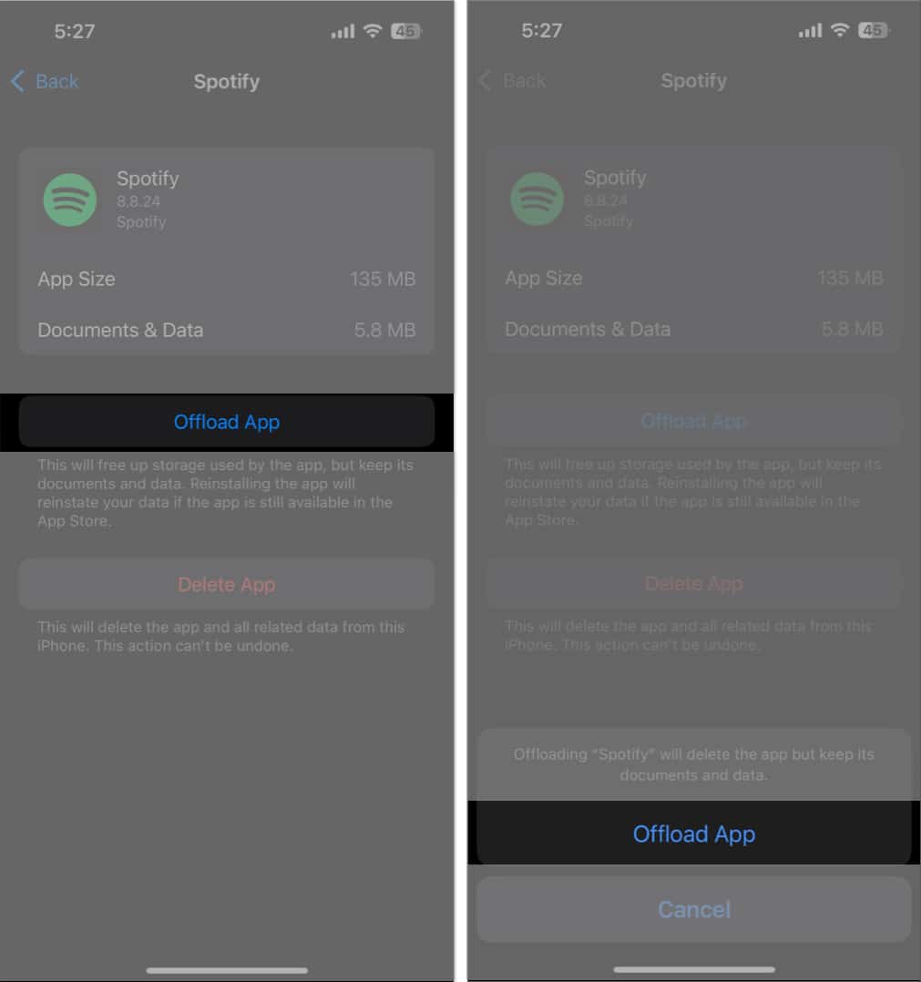 Select offload app twice in Spotify app