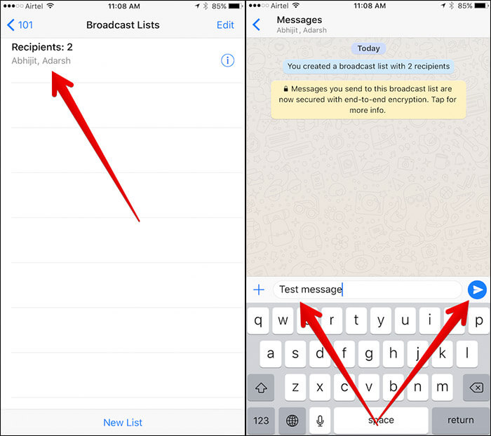 Send Broadcast Message in WhatsApp on iPhone