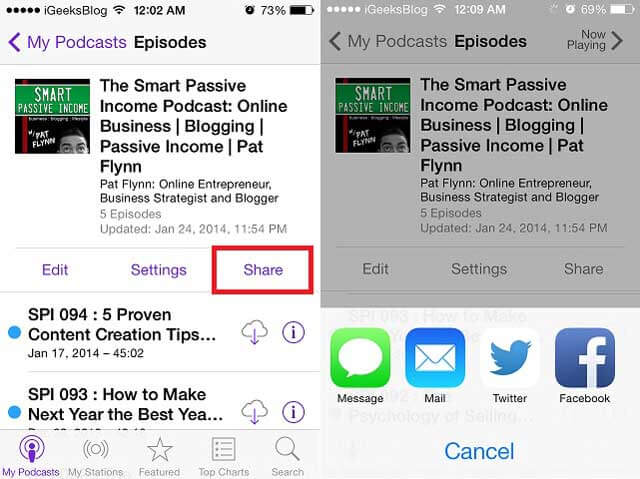 Share Podcasts on iPhone or iPad