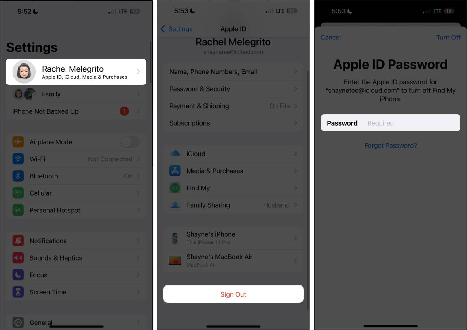 Sign out and sign in to Apple ID on iPhone