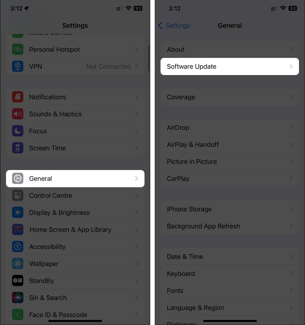 Go to General Settings and select Software Update