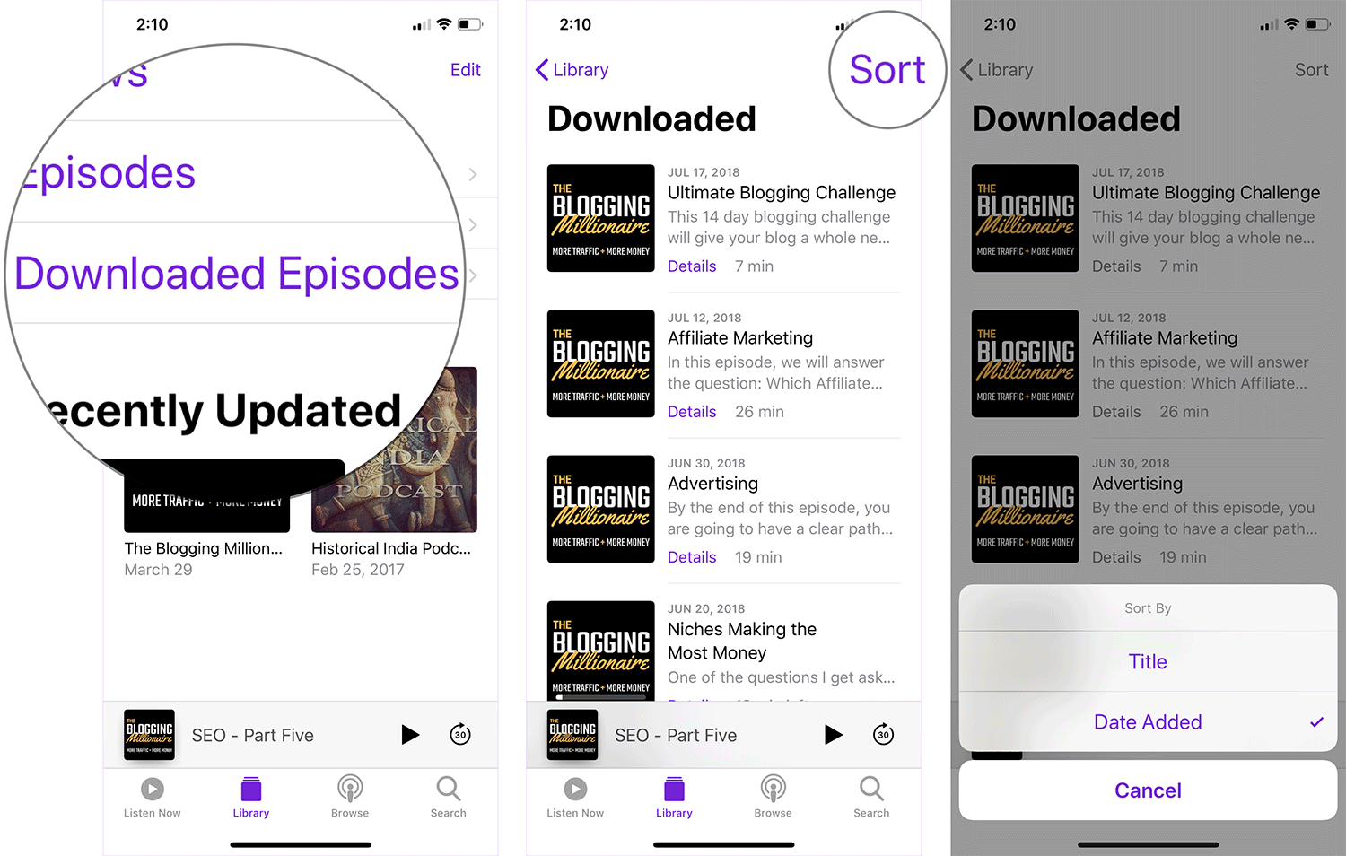 Sort Downloaded Episodes in Podcasts App on iPhone or iPad