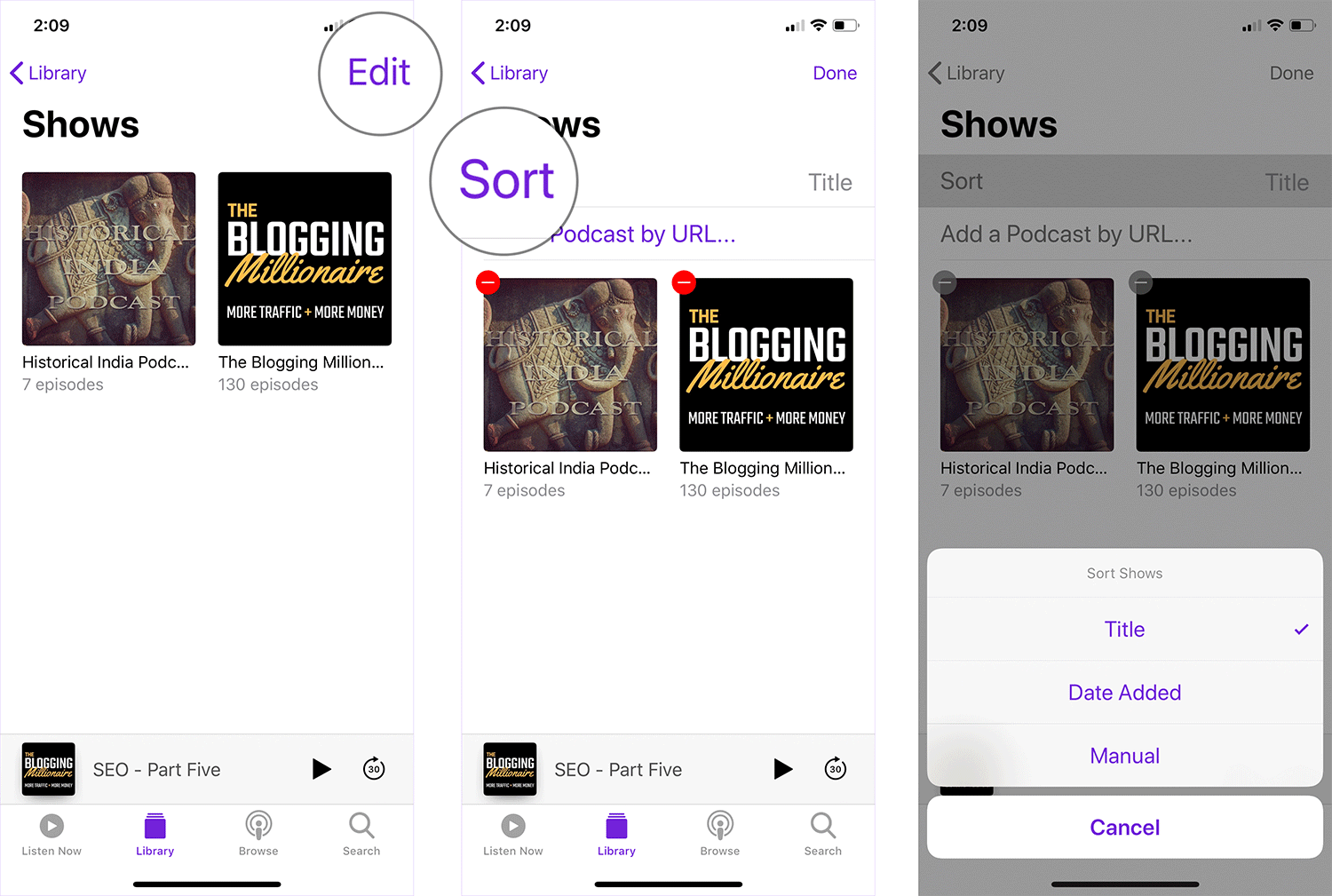 Sort Shows in Podcasts App on iPhone or iPad