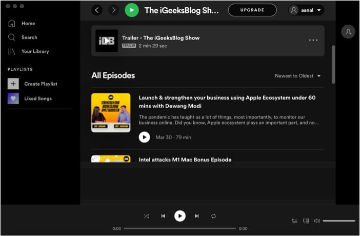 Spotify podcast app for Mac