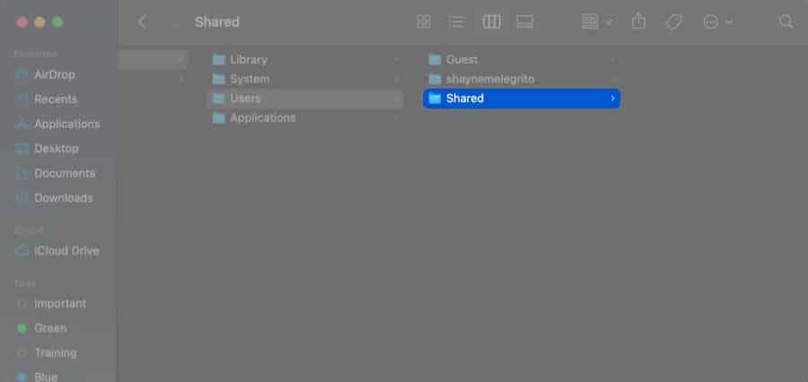 Stop sharing files between user to freeup space on mac