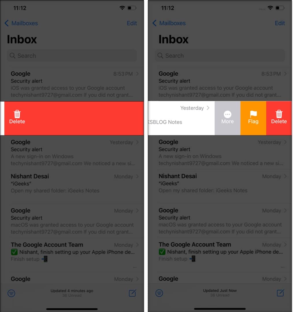 Swipe to delete emails on iPhone and iPad