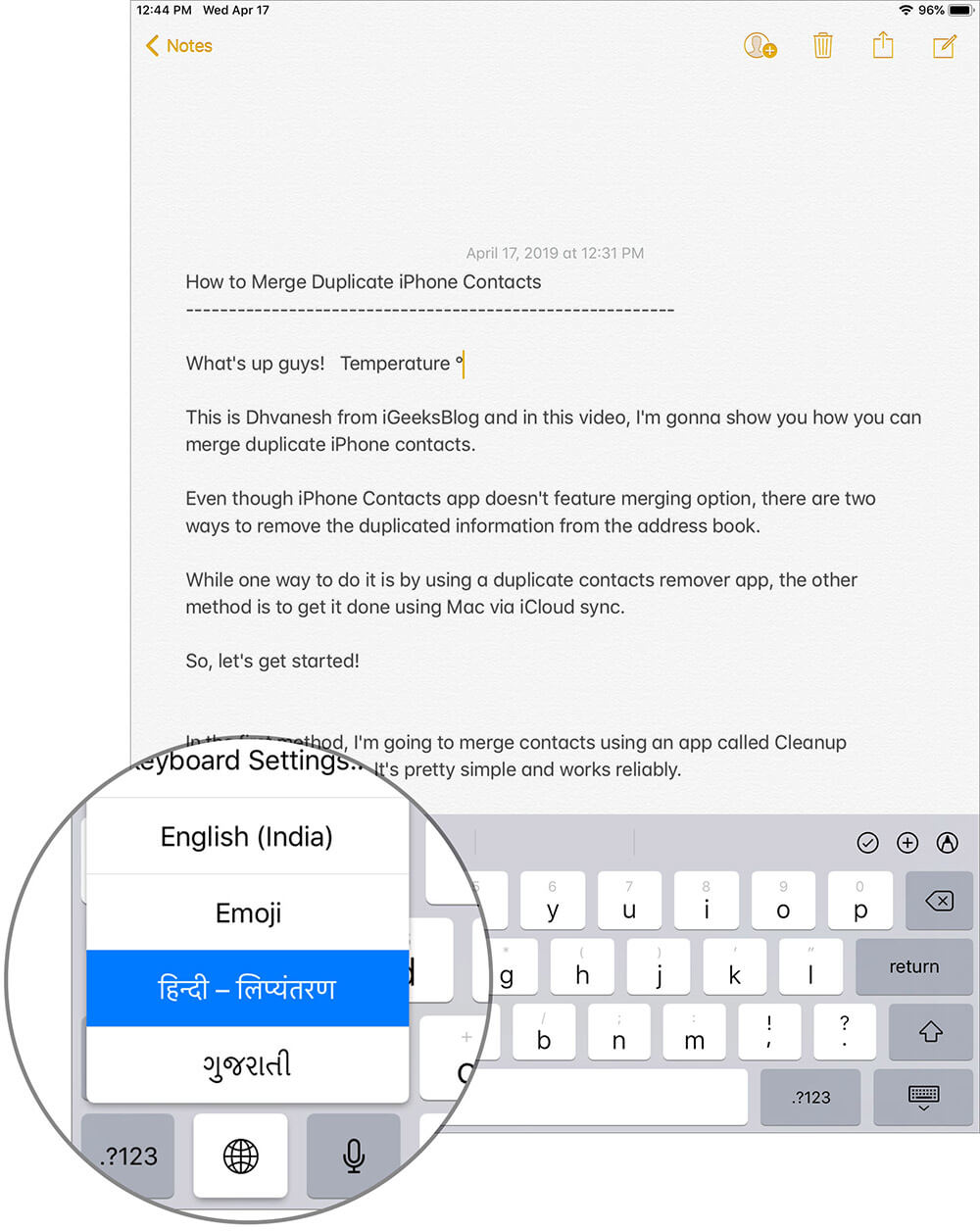 Switch between languages on iPad keyboard