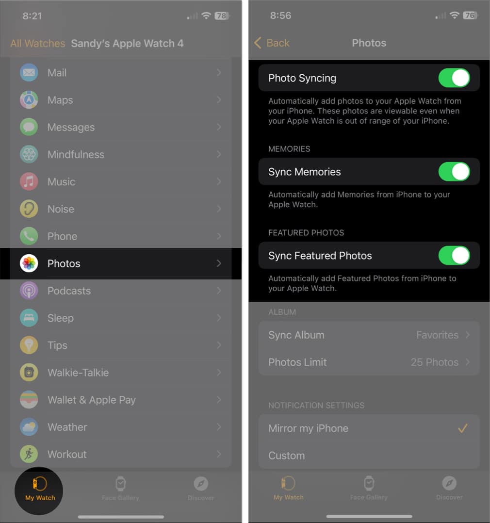 Sync Memories and Featured Photos on Apple Watch