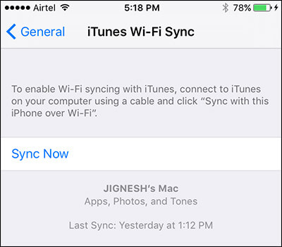 Sync iPhone to iTunes over Wifi