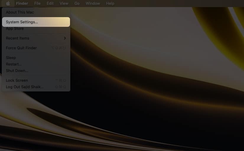 System Settings option in Apple menu