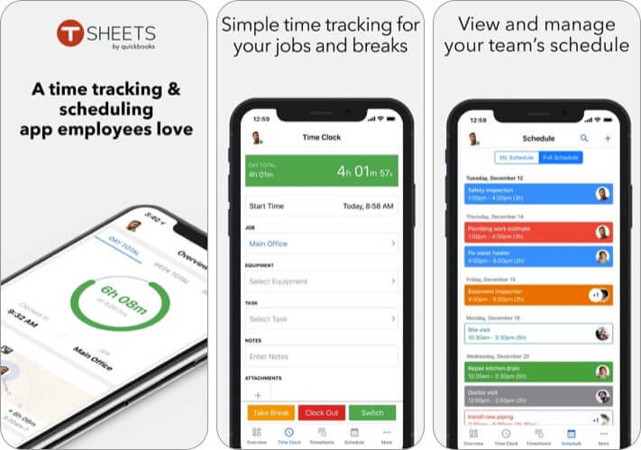 TSheets Time Tracker iPhone and iPad App Screenshot