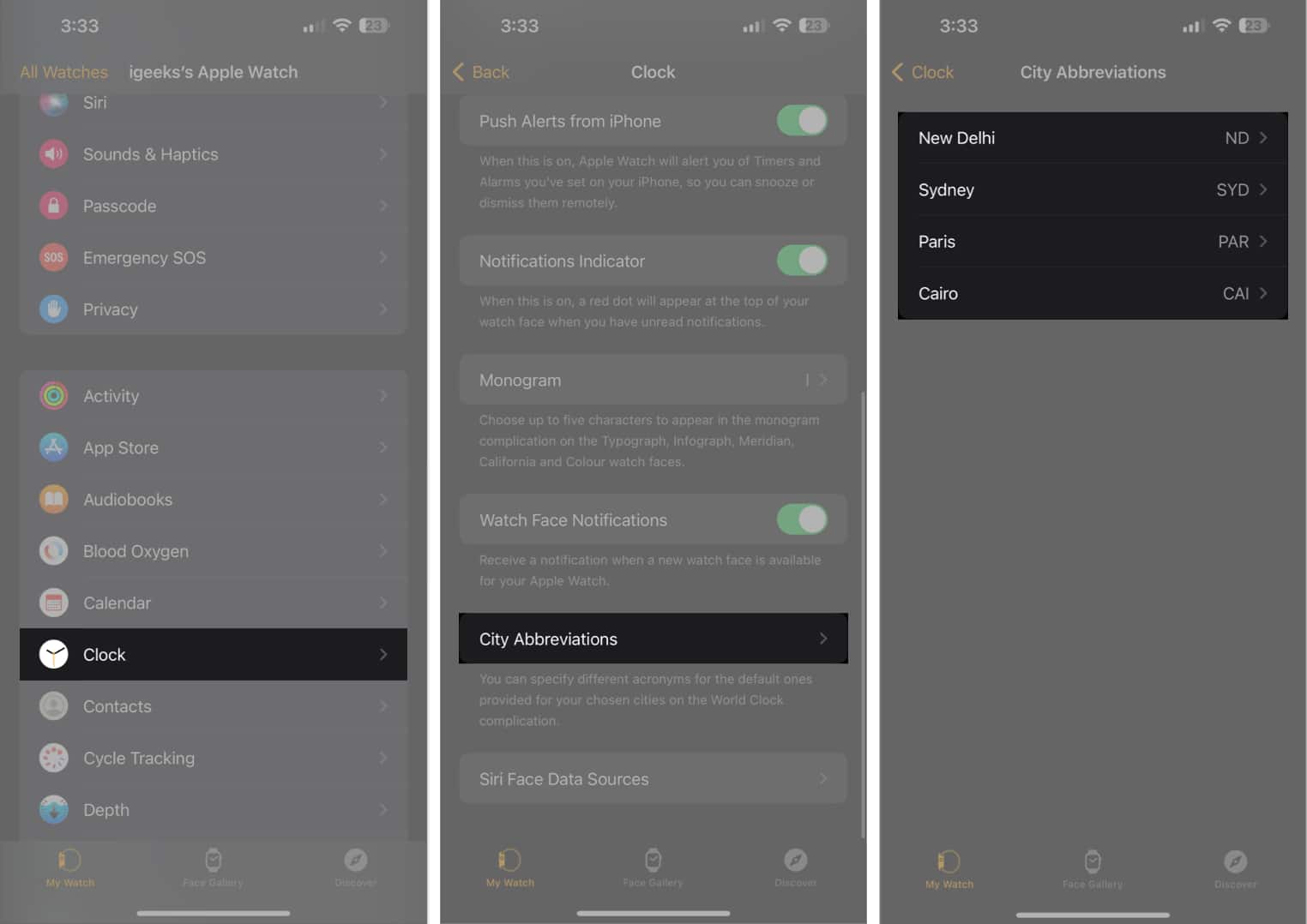 Tap Clock, City Abbreviations, Change city names