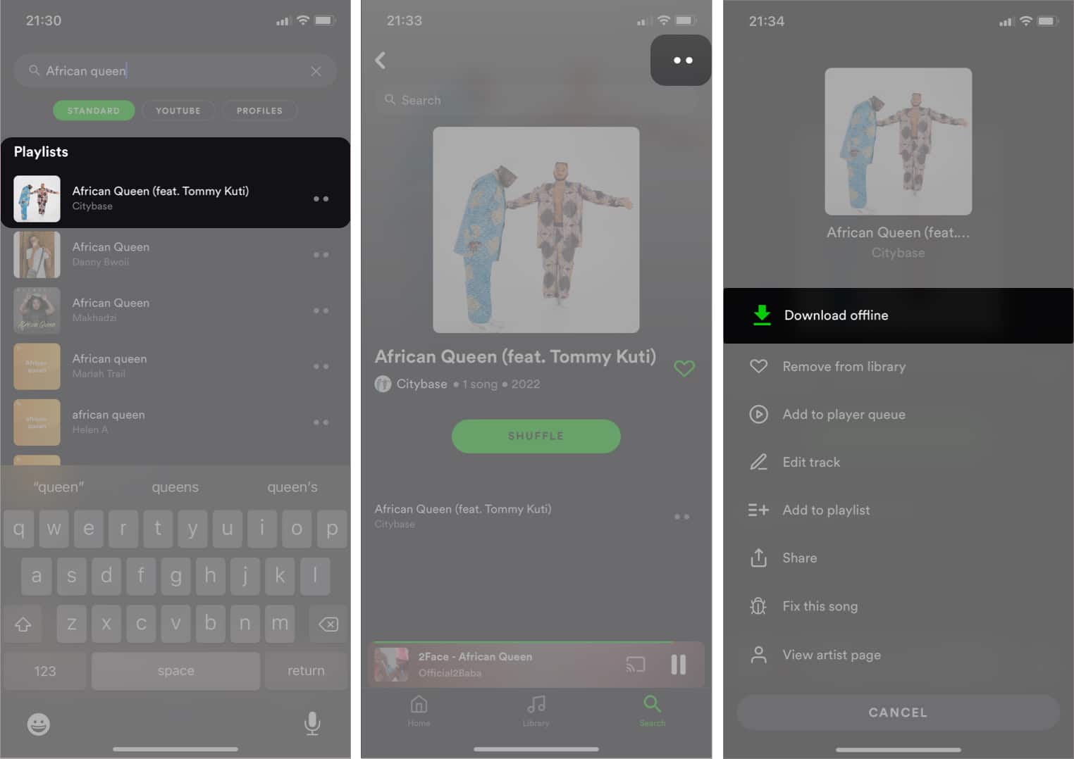 Tap Download Offline in eSound music app for iOS