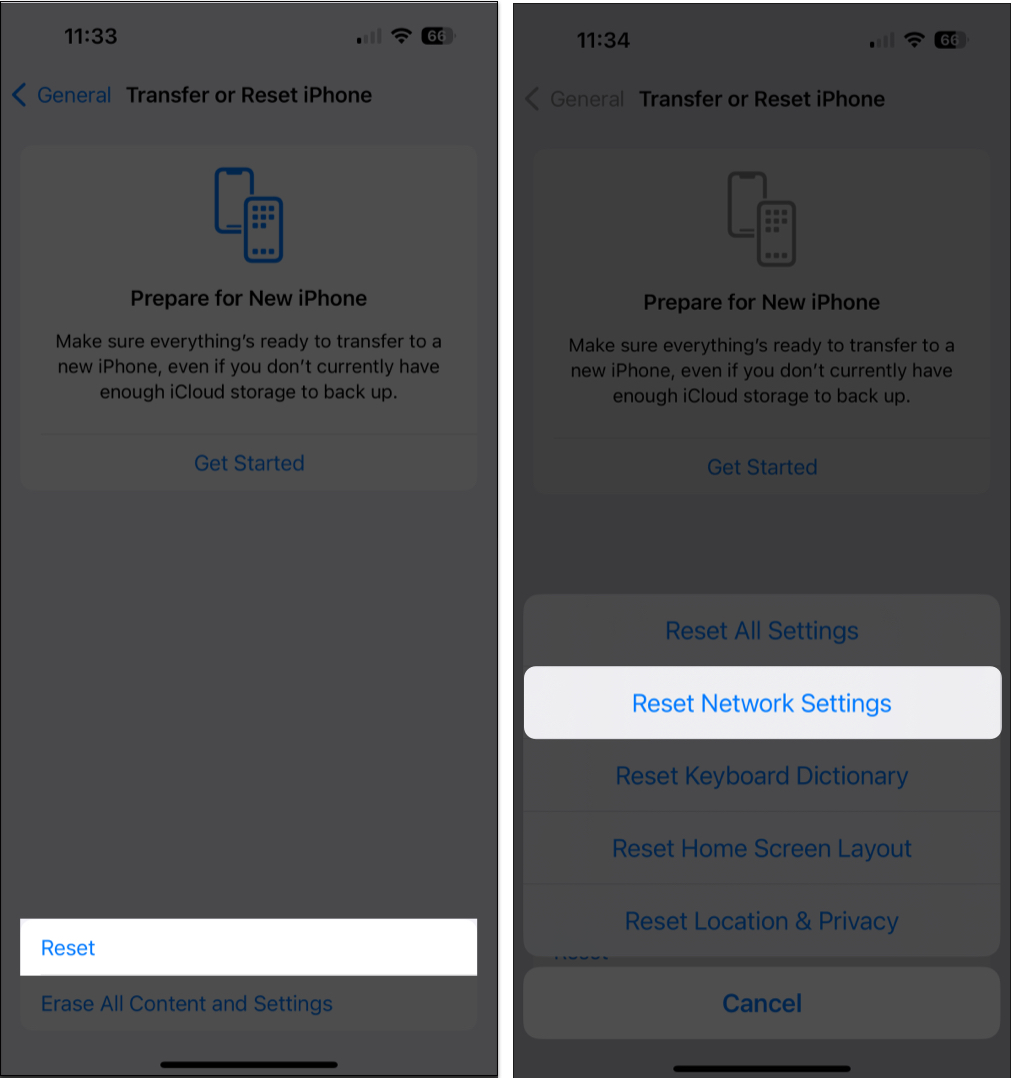 Tap Reset Network Settings