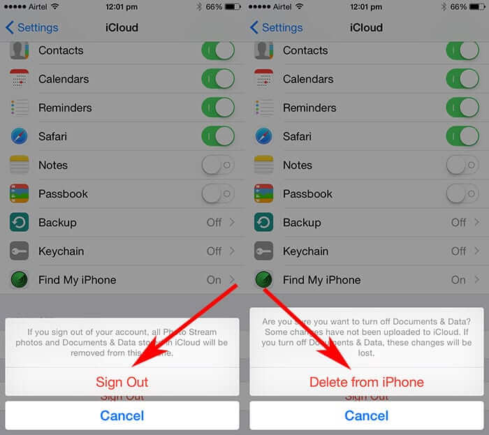 Tap Sign Out Option in iCloud Settings on iPhone