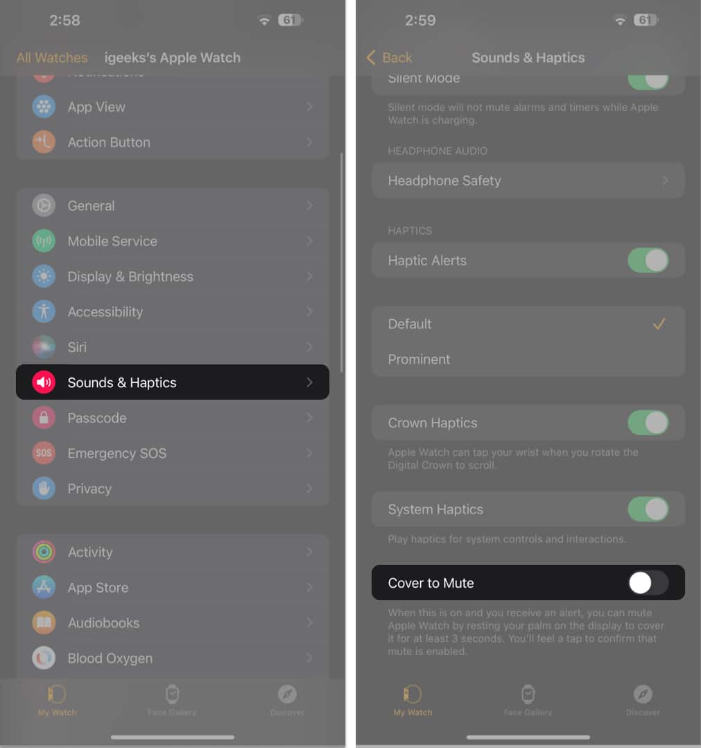 Tap Sound and Haptics, toggle off cover to mute