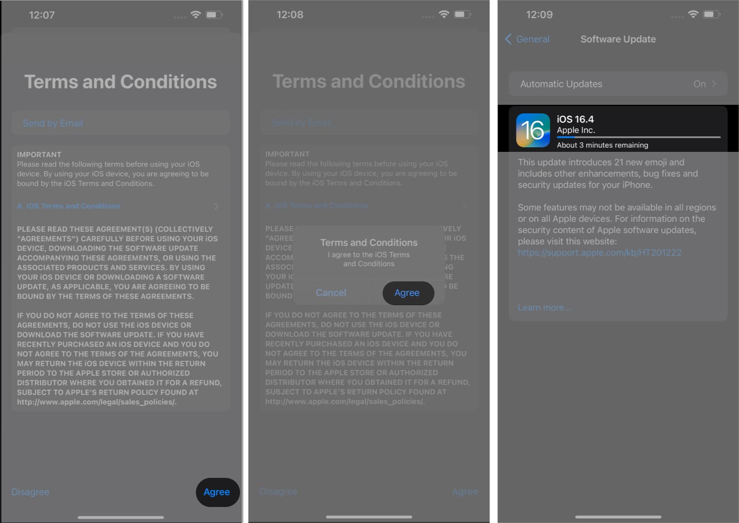 Tap agree, agree, iOS update in the settings app