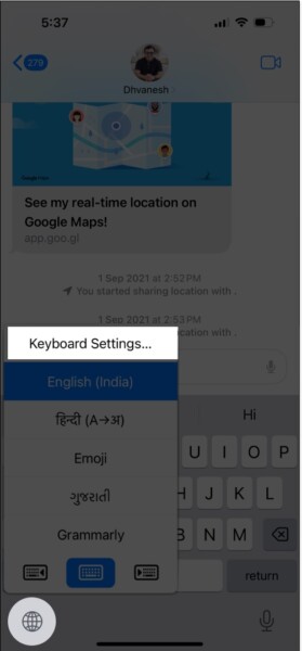 Tap and hold globe icon of keyboard, select Keyboard Settings