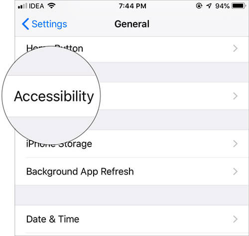 Tap on Accessibility Under General on iPhone