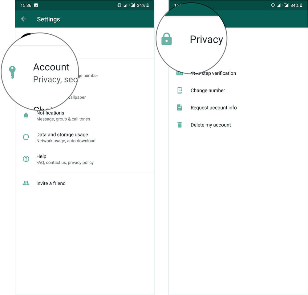 Tap on Account then Privacy in WhatsApp on Android Phone