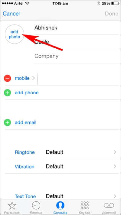 Tap on Add Photo in iPhone Contact App