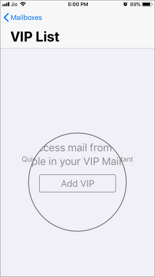 Tap on Add VIP in Apple Mail App