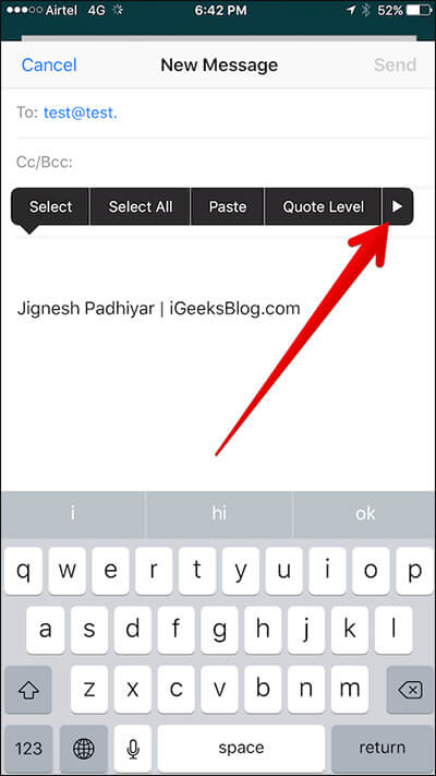 Tap on Arrow in Mail App on iPhone