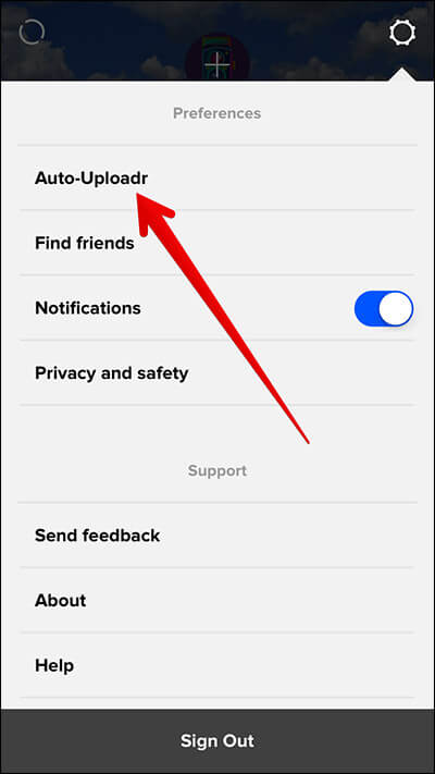 Tap on Auto-Uploadr in Flickr App Settings on iPhone