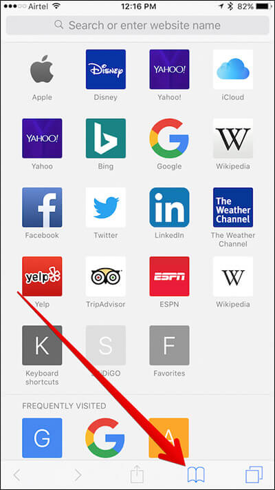 Tap on Bookmark Icon in Safari on iPhone