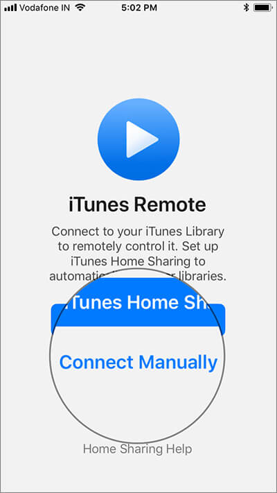 Tap on Connect Manually in iTunes Remote App