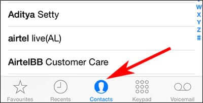 Tap on Contacts on iPhone Phone App